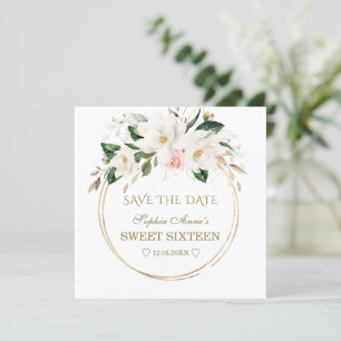 Witte Magnolia Bloesem Bloemen Gouden Sweet Sixtee Save The Date