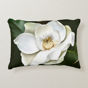 Witte Magnolia Close-up Groene achtergrond Accent Kussen