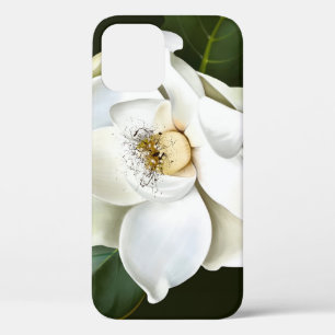 Witte Magnolia Close-up Groene achtergrond iPhone 12 Hoesje