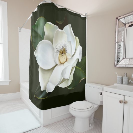 Witte Magnolia Close-up Groene achtergrond Douchegordijn (In situ)