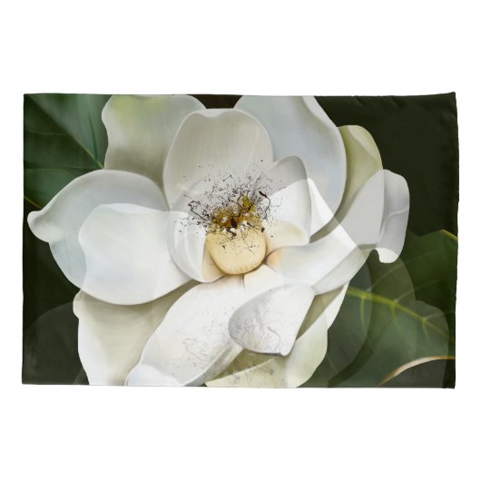 Witte Magnolia Close-up Groene achtergrond Kussensloop (Achterkant)