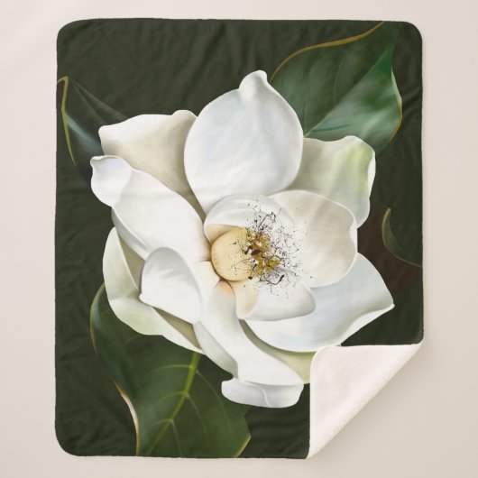 Witte Magnolia Close-up Groene achtergrond Sherpa Deken (Voorkant)