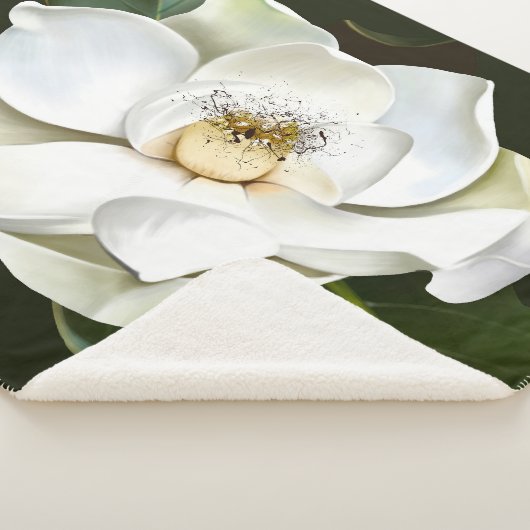 Witte Magnolia Close-up Groene achtergrond Sherpa Deken (3/4)
