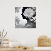 Witte Magnolia Dromerig Meisje Modern Zwart & Wit Poster (Keuken)