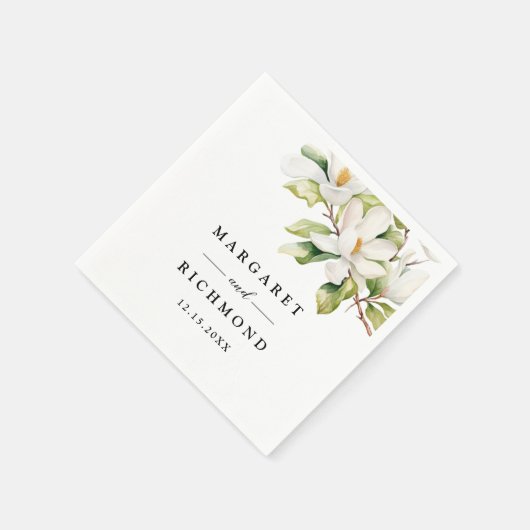 Witte Magnolia Elegante Waterverf Bloemenbruiloft Servet (Hoek)