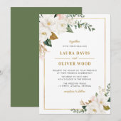 Witte magnolia floral bruiloft uitnodiging (Voorkant / Achterkant)