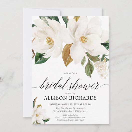 Witte magnolia floral rustic vrijgezellenfeest kaart (Voorkant)