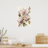 Witte Magnolia Flowers Art Print Poster (Keuken)