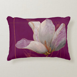 Witte Magnolia Goud Lijn Magenta Accent Kussen