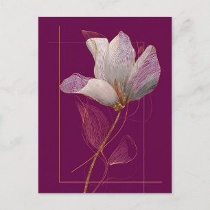 Witte Magnolia Goud Lijn Magenta Briefkaart