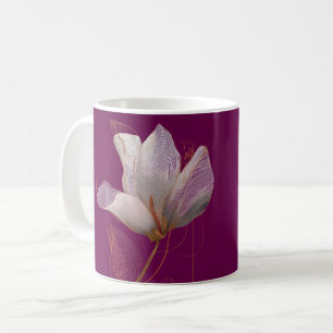 Witte Magnolia Goud Lijn Magenta Koffiemok