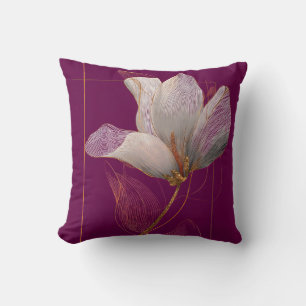 Witte Magnolia Gouden Lijn Magenta Kussen