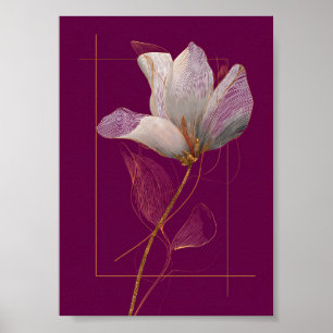 Witte Magnolia Gouden Lijn Magenta Poster