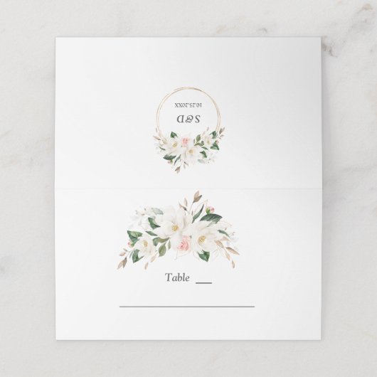 Witte Magnolia Gouden Trouwtafel Nummer (Buitenkant ongevouwen)