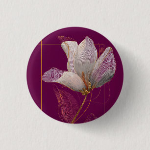 Witte Magnolia Goudlijn Magenta Ronde Button 3,2 Cm