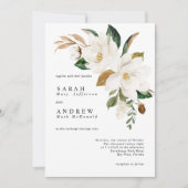 Witte Magnolia & Groene bladeren Moderne bruiloft Kaart (Voorkant)