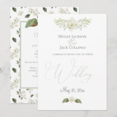 Witte Magnolia Minimaal Traditioneel Bloem Bruilof Aankondiging (Voorkant / Achterkant)