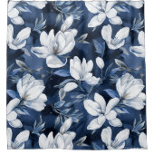 Witte Magnolia Patroon op middernacht achtergrond, Douchegordijn (Voorkant)