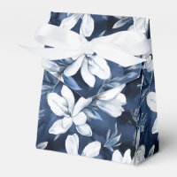 Witte Magnolia Patroon op middernacht chiffon