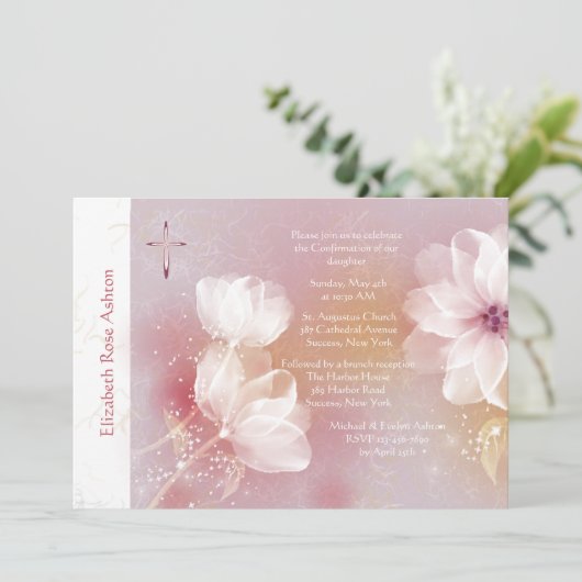 Witte Magnolia Religieuze Uitnodiging (Staand voorkant)