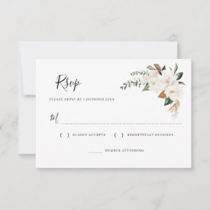 witte magnolia & roze bloemen RSVP kaart