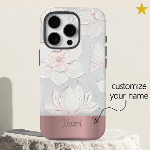 Witte Magnolia Schildering Roze Goud Aangepaste Na iPhone 16 Pro Hoesje