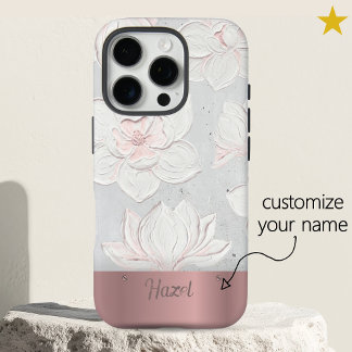 Witte Magnolia Schildering Roze Goud Aangepaste Na iPhone 16 Pro Hoesje