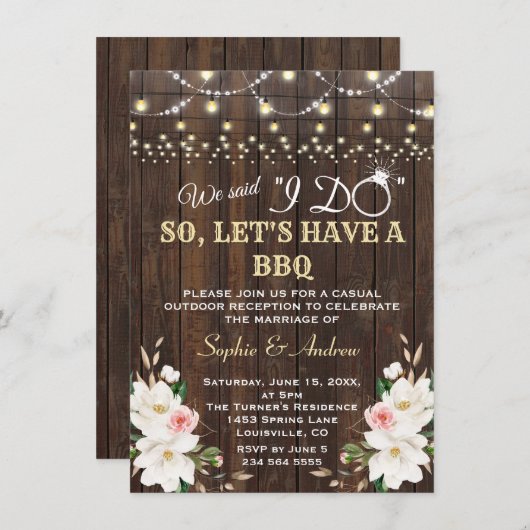 Witte Magnolia Schuur Slingers Lichten Na I DO BBQ Kaart (Voorkant / Achterkant)