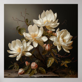 Witte magnolia tak met bloesem poster