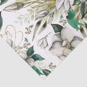 Witte Magnolias en Groene Ribbons Weefpapier Tissuepapier (Detail)
