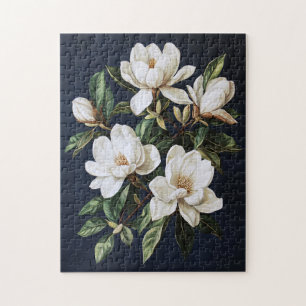 Witte Magnolias op Navy Blue Legpuzzel