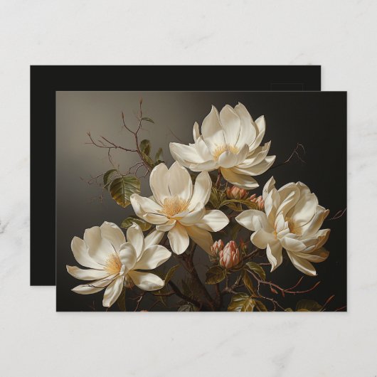 Witte magnolibloemen briefkaart (Voorkant / Achterkant)