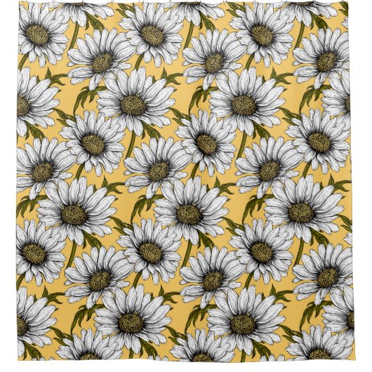 Witte maissoorten, wilde bloemen op geel douchegordijn (Voorkant)