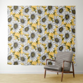 Witte maissoorten, wilde bloemen op geel wandkleed (In Situ (horizontaal))