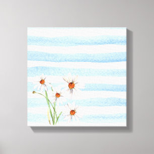 witte maisy bouquet op waterverf stripe canvas afdruk