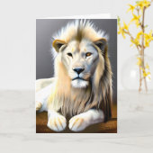 Witte Majestueuze Leeuw Etherische Kunst | Denk aa Kaart (Gele Bloem)