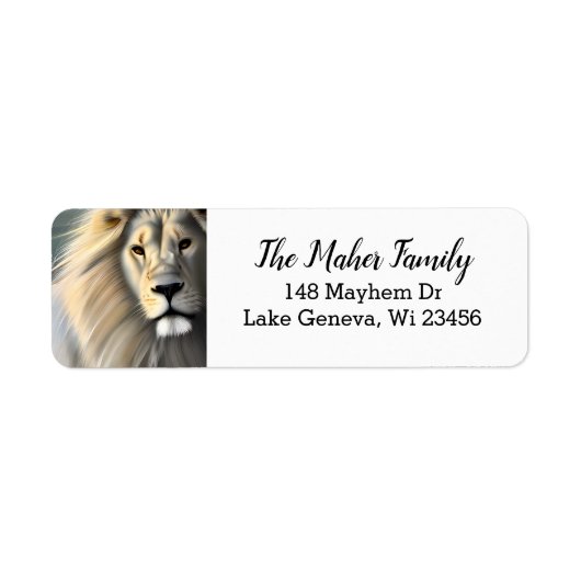 Witte Majestueuze Leeuw Etherische Kunst Etiket (Voorkant)