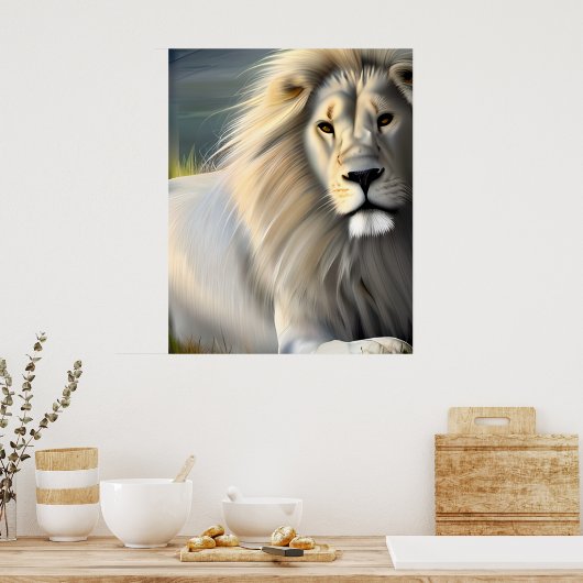 Witte majestueuze leeuw etherische kunst wordt geg poster (Keuken)