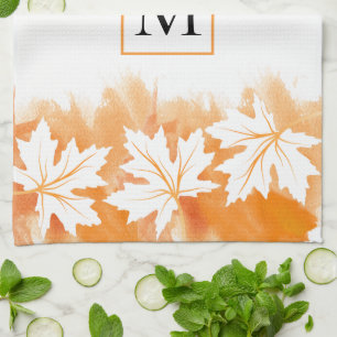 Witte makelblad oranje waterverf was, monogram theedoek
