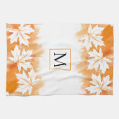 Witte makelblad oranje waterverf was, monogram theedoek (Horizontaal)
