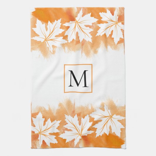 Witte makelblad oranje waterverf was, monogram theedoek (Verticaal)