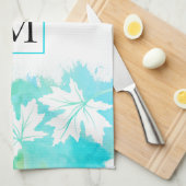 Witte makelbladaqua waterverf was en monogram theedoek (Quarter Fold)