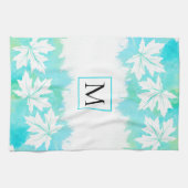 Witte makelbladaqua waterverf was en monogram theedoek (Horizontaal)