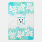 Witte makelbladaqua waterverf was en monogram theedoek (Verticaal)