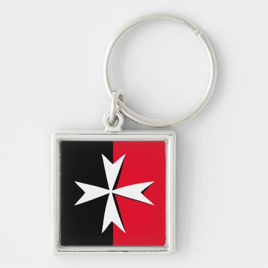 Witte Maltese kruis en Malta vlag mode/messing Sleutelhanger (Voorkant)