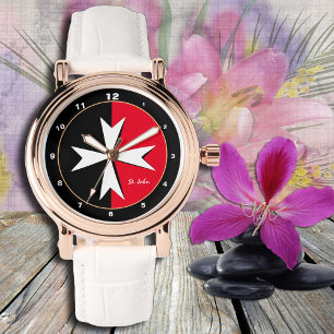Witte Maltese Kruis & Malta vlag mode / arts Horloge
