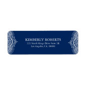 Witte Mandala kant op blauw label (Voorkant)