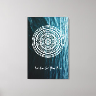 Witte Mandala Laat de zee je vrij Canvas Afdruk