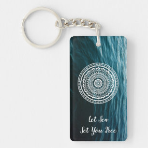 Witte Mandala Laat de zee je vrij maken Sleutelhanger