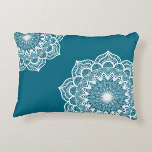 Witte Mandala op Blauwe Achtergrond Accent Kussen